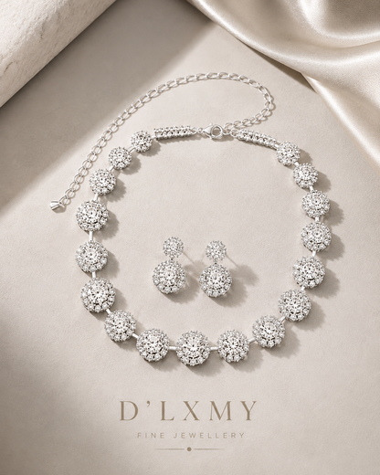 HER - Elegant Zircon Crystal Necklace Earrings Set - Gold Plated