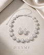 HER - Elegant Zircon Crystal Necklace Earrings Set - Gold Plated