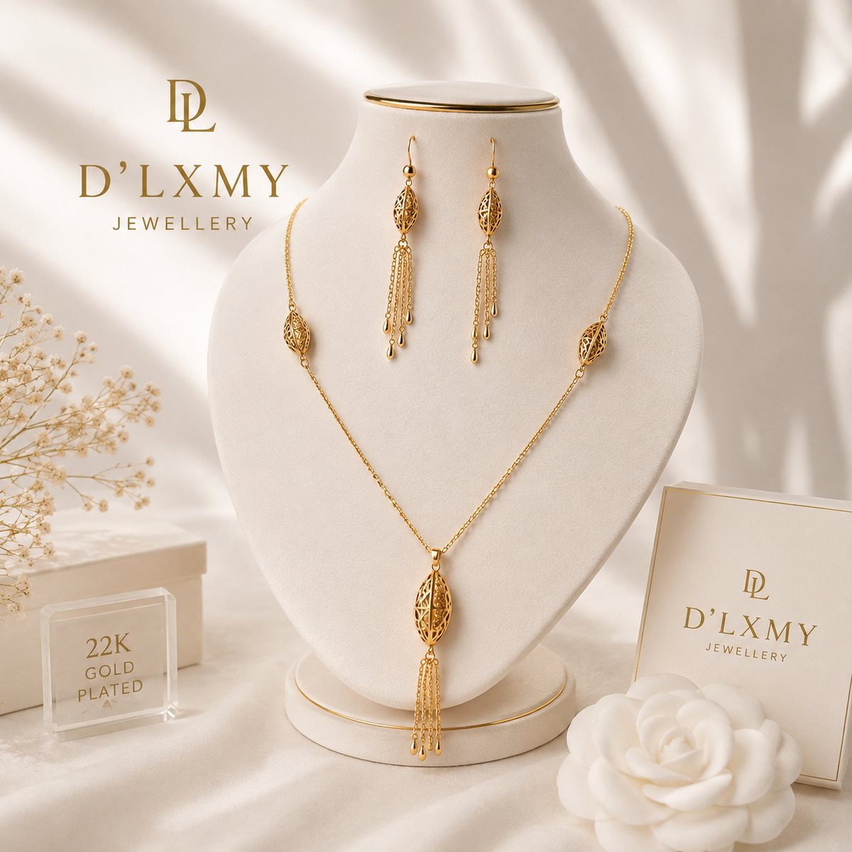 HER - Classic Trendy Necklace & Earrings Set - 22k Gold Plated Jewelry