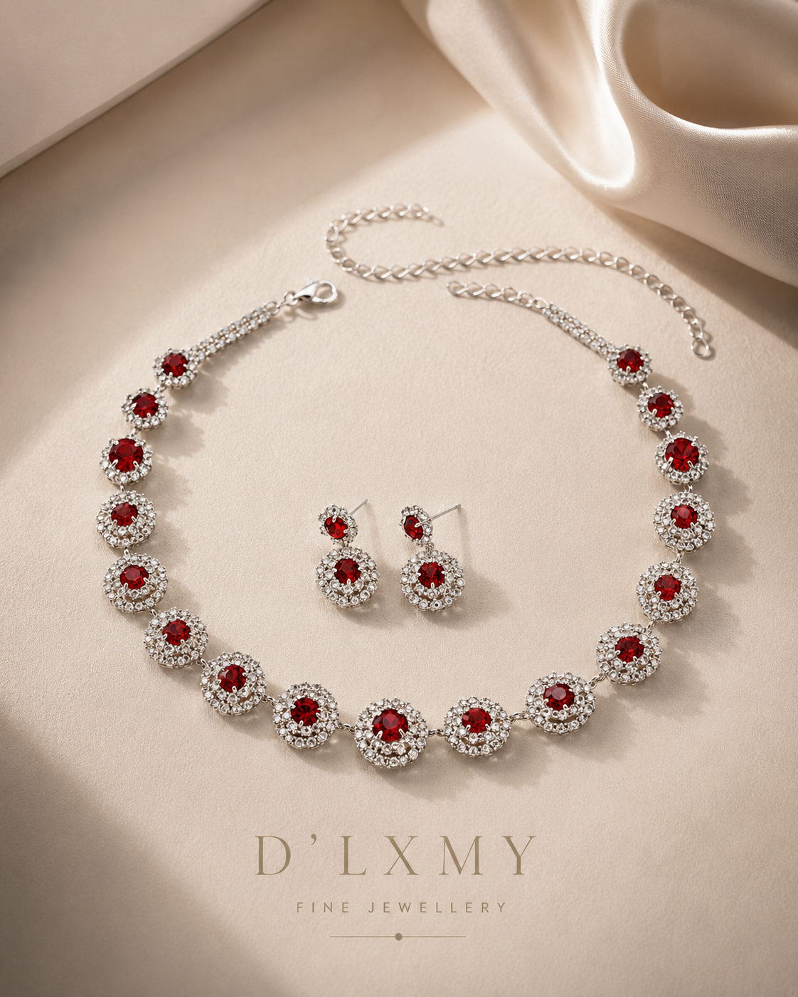 HER - Elegant Zircon Crystal Necklace Earrings Set - Gold Plated