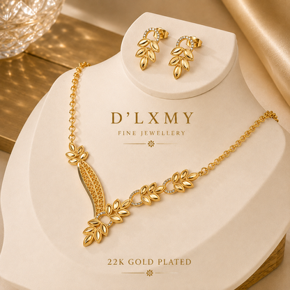 HER - Classic Trendy Necklace & Earrings Set - 22k Gold Plated Jewelry