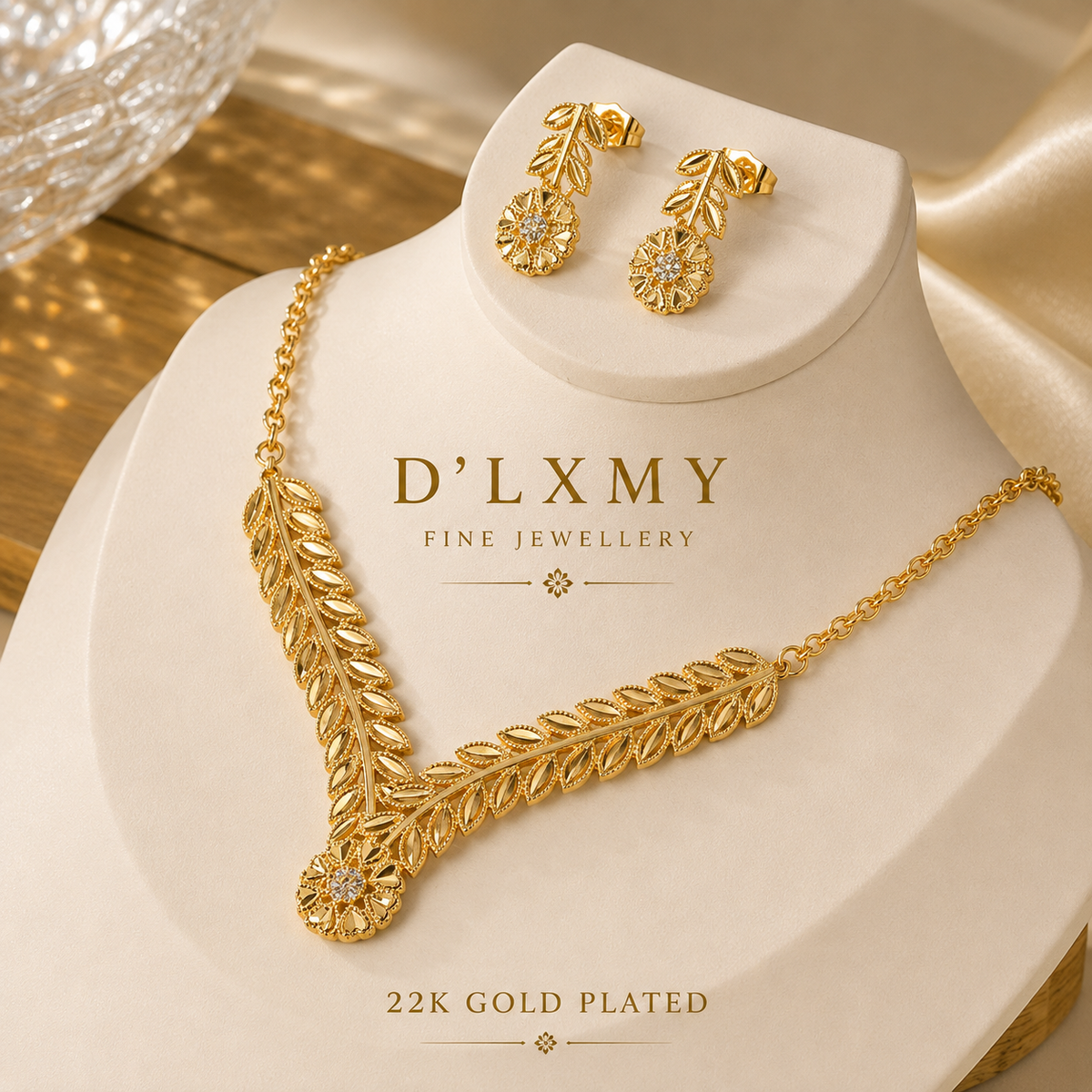 HER - Classic Trendy Necklace & Earrings Set - 22k Gold Plated Jewelry