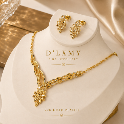 HER - Classic Trendy Necklace & Earrings Set - 22k Gold Plated Jewelry
