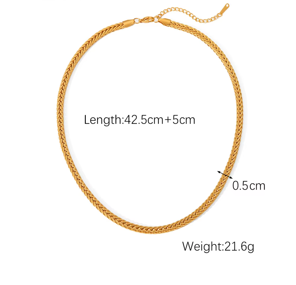 Minimalist Weaving Chain Necklace Bracelet Jewelry Set - 18K Gold Plated Stainless Steel Metal