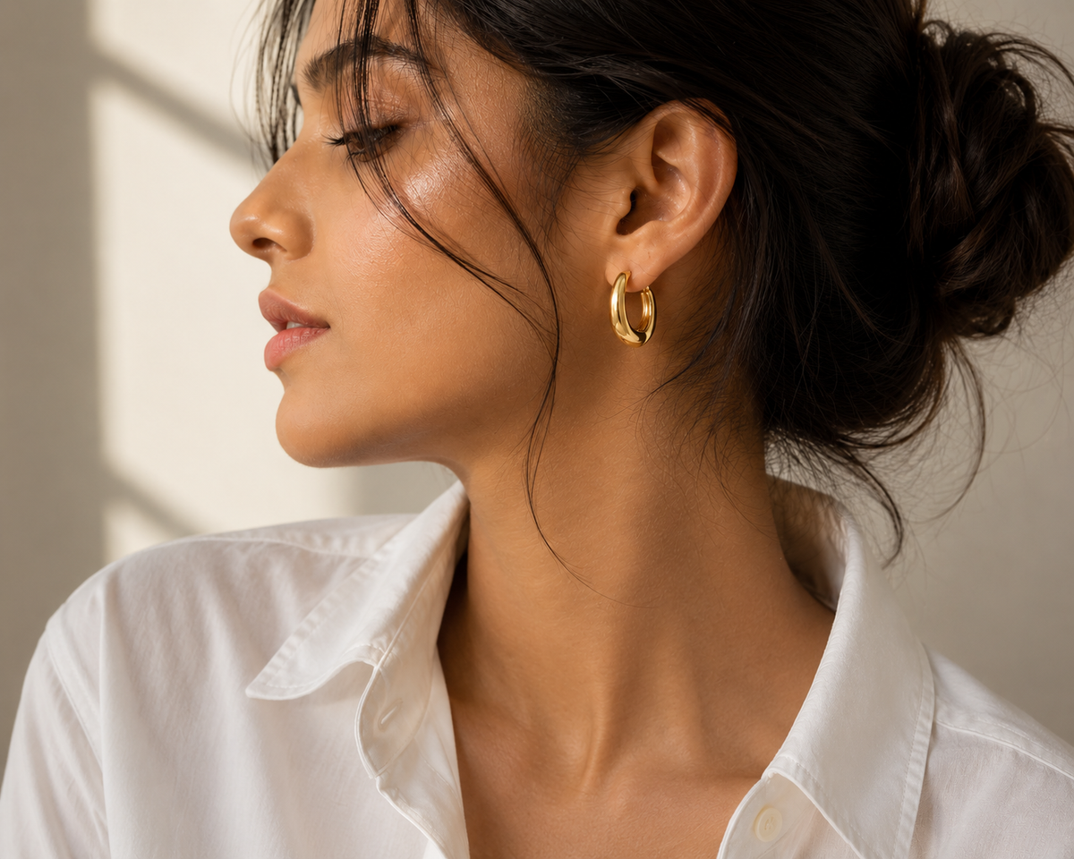 HER - Minimalist U-Shape Thick Huggie Hoop Earrings - 18K Gold/Silver Plated Stainless Steel