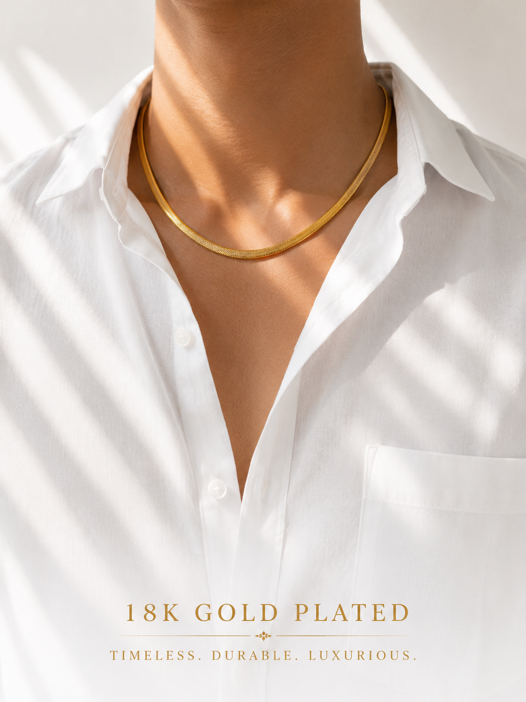 HIS - High Quality Herringbone Flat Snake Chain Necklace - 18k Gold Plated 8mm Thick