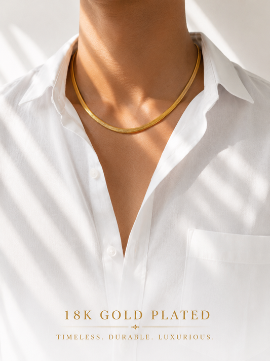 HIS - High Quality Herringbone Flat Snake Chain Necklace - 18k Gold Plated 8mm Thick
