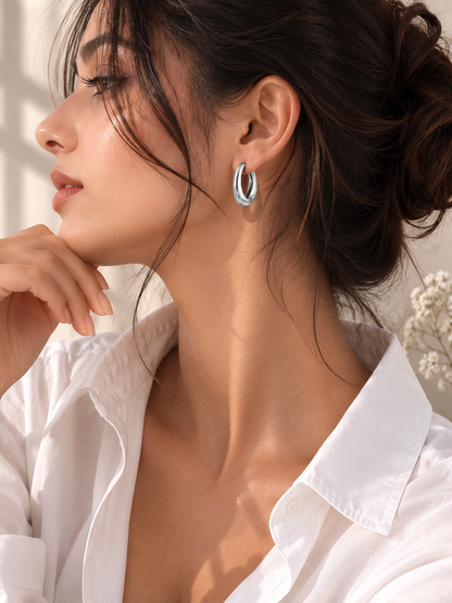 HER - Minimalist U-Shape Thick Huggie Hoop Earrings - 18K Gold/Silver Plated Stainless Steel
