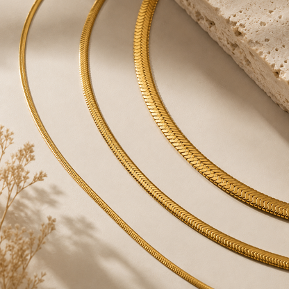UNI - Snake Bone Chain Elegant Necklace - 18K Gold-Plated Stainless Steel
