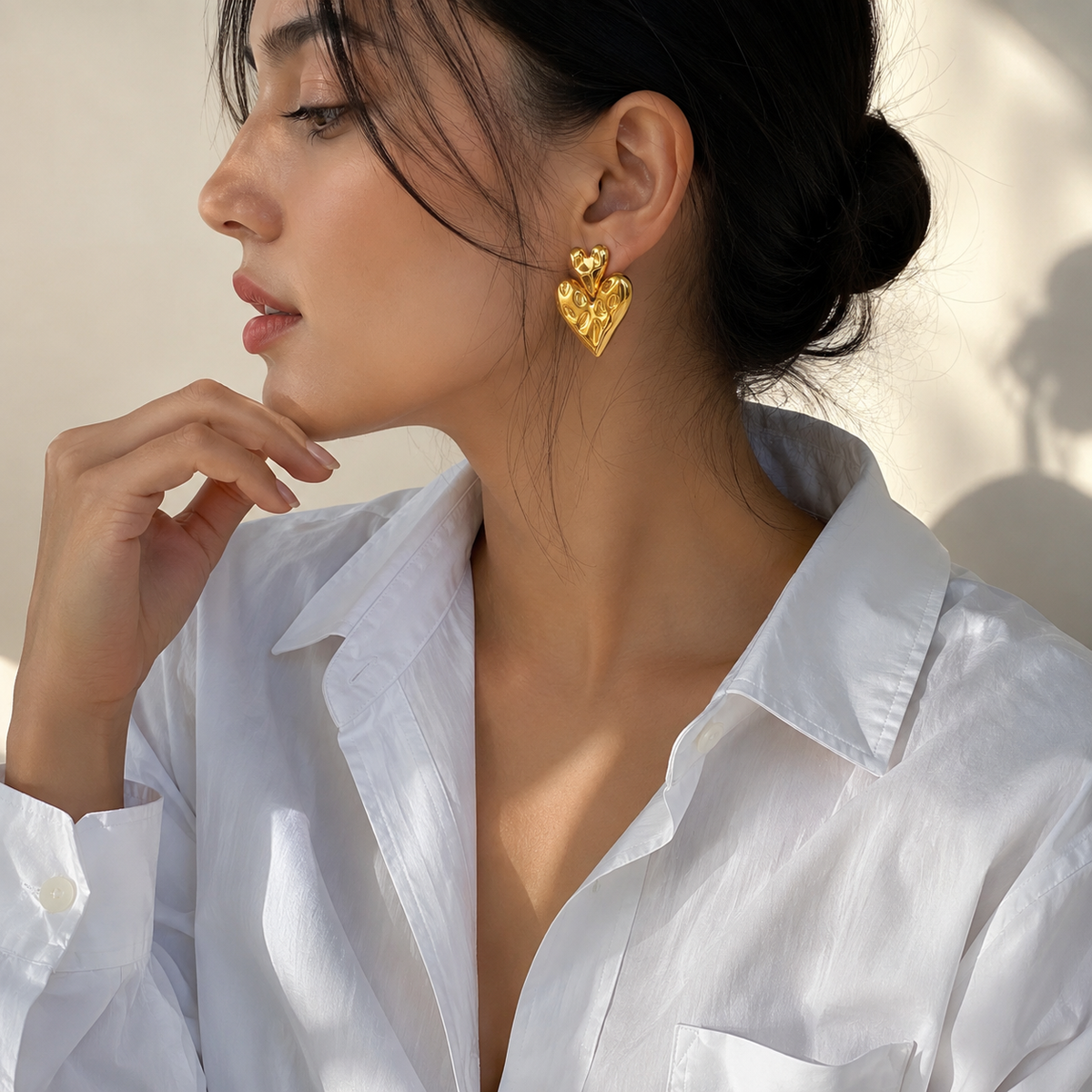 HER - Heart & Round Stud Earrings - 18K Gold Plated Stainless Steel Polished Finish