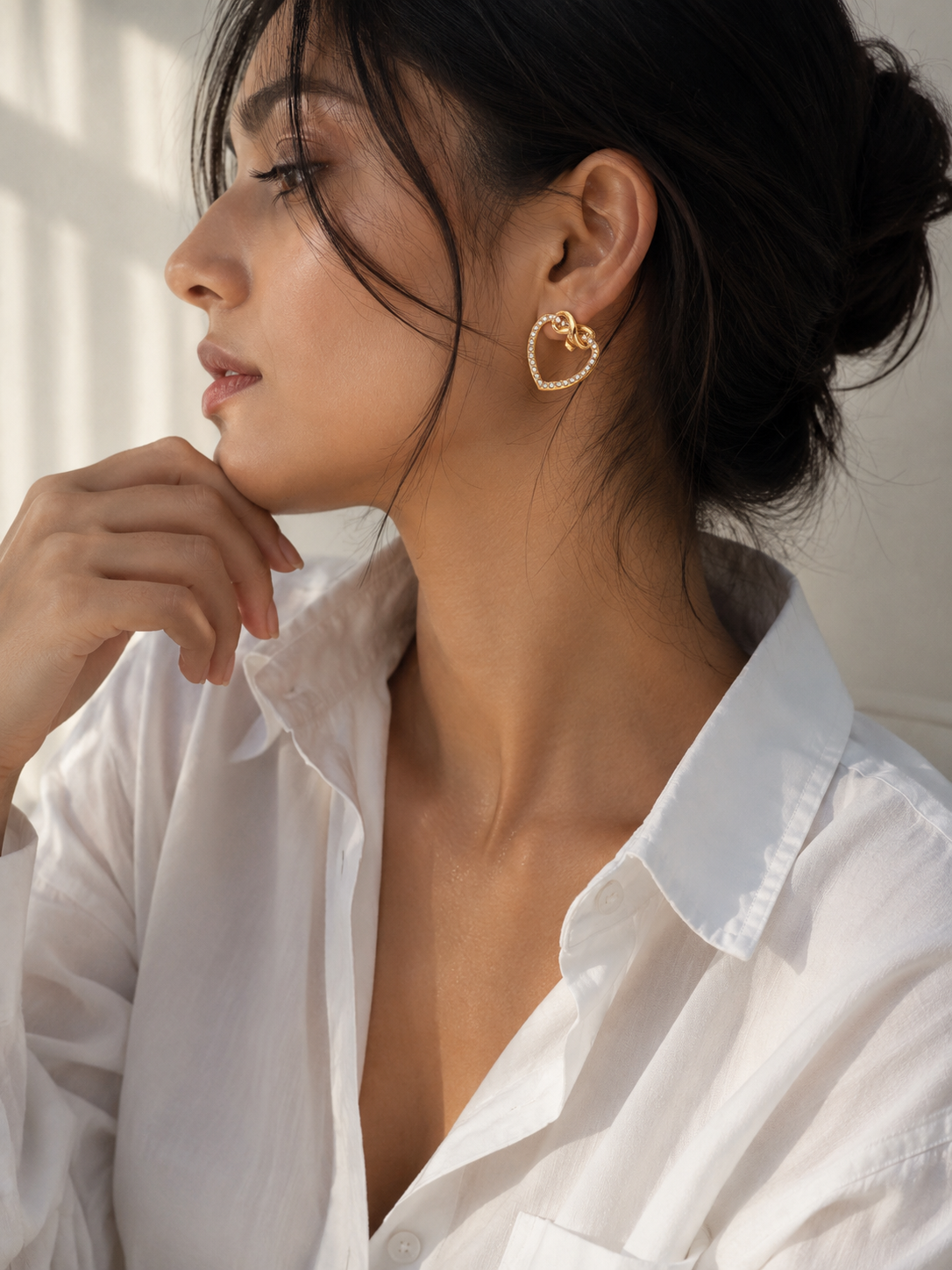 HER - Heart & Round Stud Earrings - 18K Gold Plated Stainless Steel Polished Finish