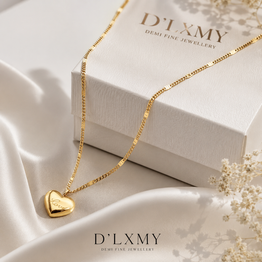 HER - Love Heart Peach Pendant Necklace - 18K Gold Plated Stainless Steel