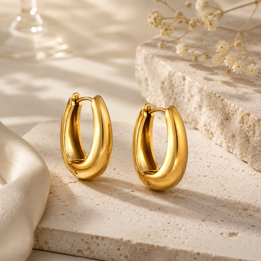 HER - Minimalist U-Shape Thick Huggie Hoop Earrings - 18K Gold/Silver Plated Stainless Steel
