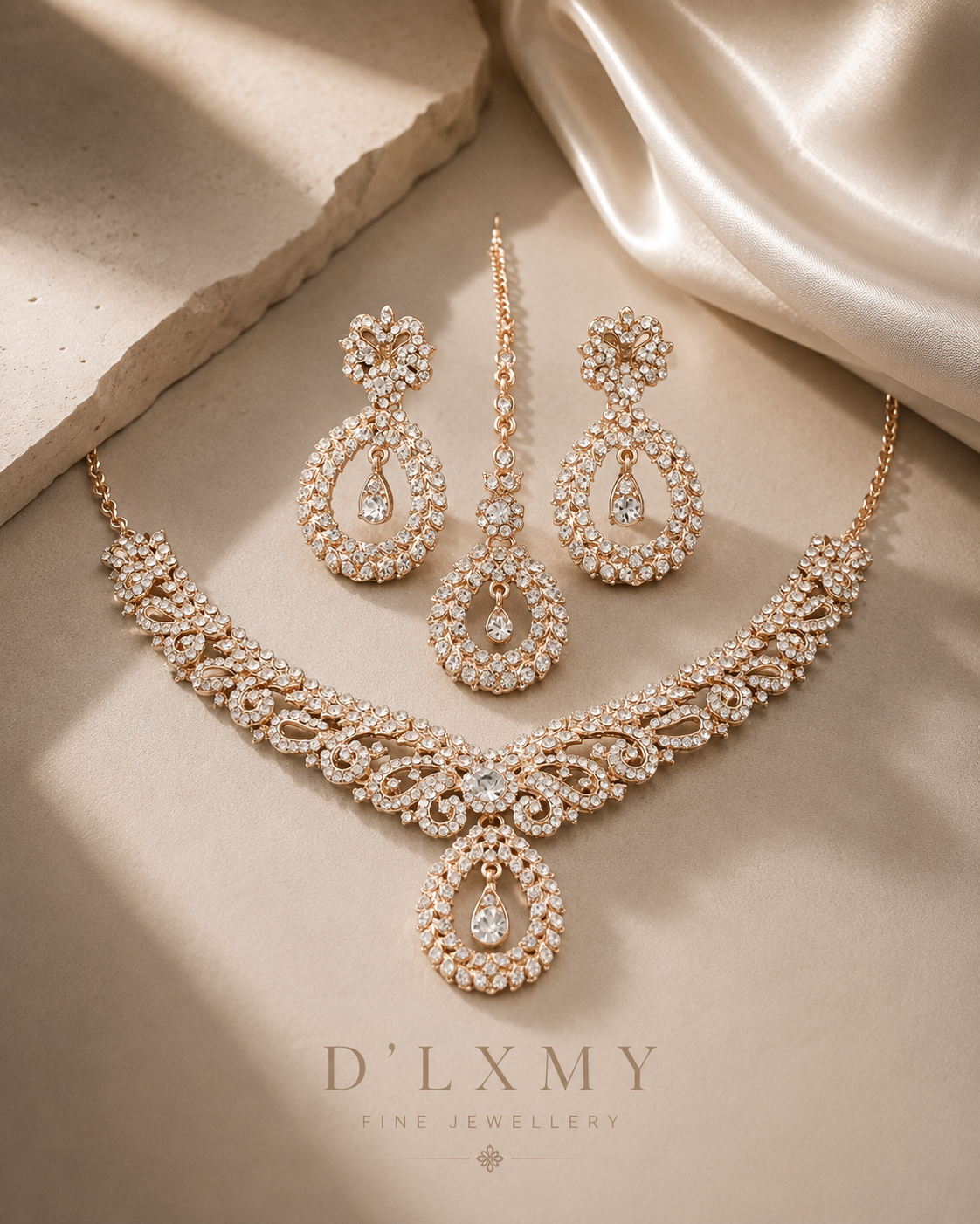 HER - Baroque Crystal 3 Piece Bridal Earrings Necklace Jewelry Set