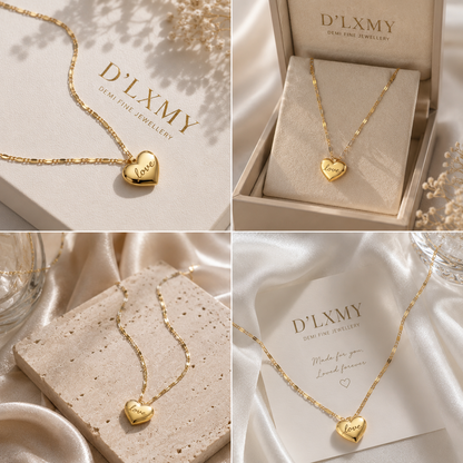 HER - Love Heart Peach Pendant Necklace - 18K Gold Plated Stainless Steel