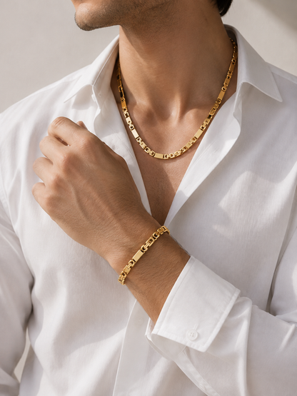 HIS - Italian Figaro Chain Necklace Set - 18K Gold Plating Solid Stainless Steel