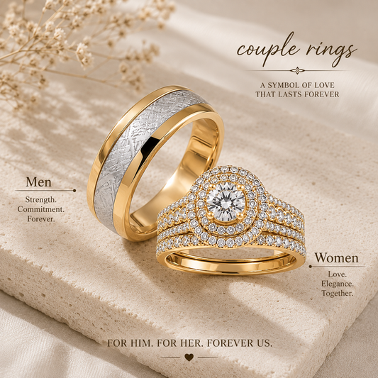 COUPLE - Crystal Diamond Couple Ring - 18K Gold Plated Jewelry Stainless Steel
