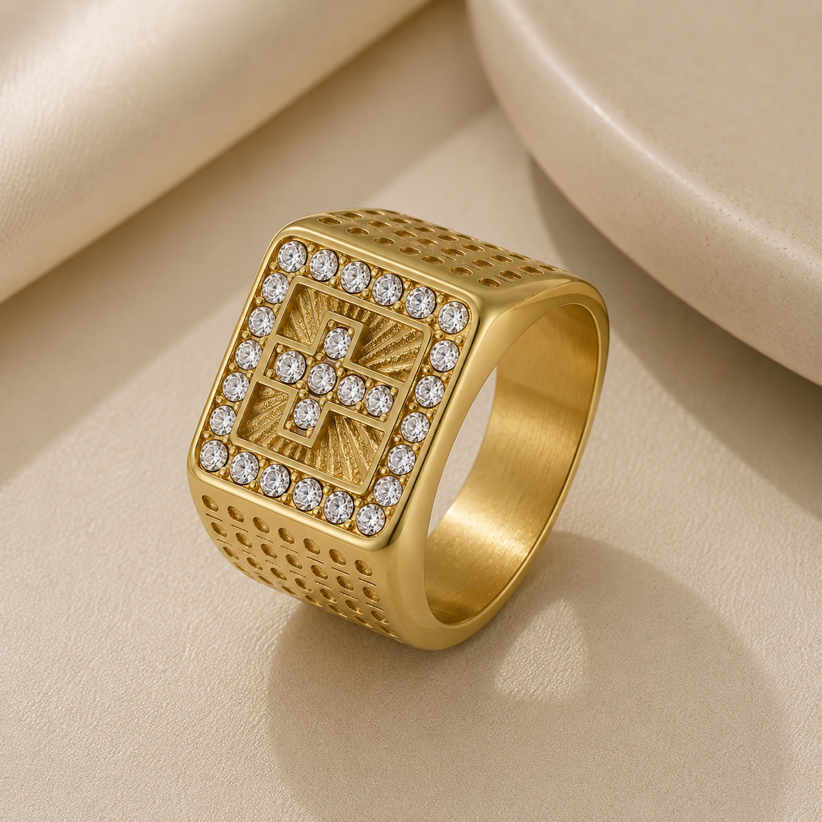 HIS - Retro Style Cross Design Ring - 18K Gold Plated stainless Steel