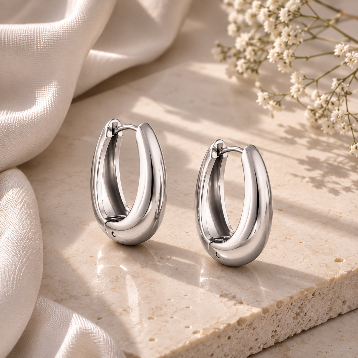 HER - Minimalist U-Shape Thick Huggie Hoop Earrings - 18K Gold/Silver Plated Stainless Steel