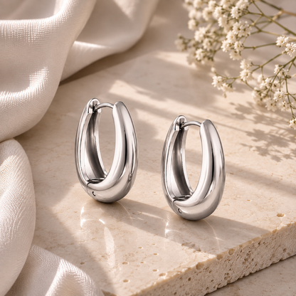 HER - Minimalist U-Shape Thick Huggie Hoop Earrings - 18K Gold/Silver Plated Stainless Steel