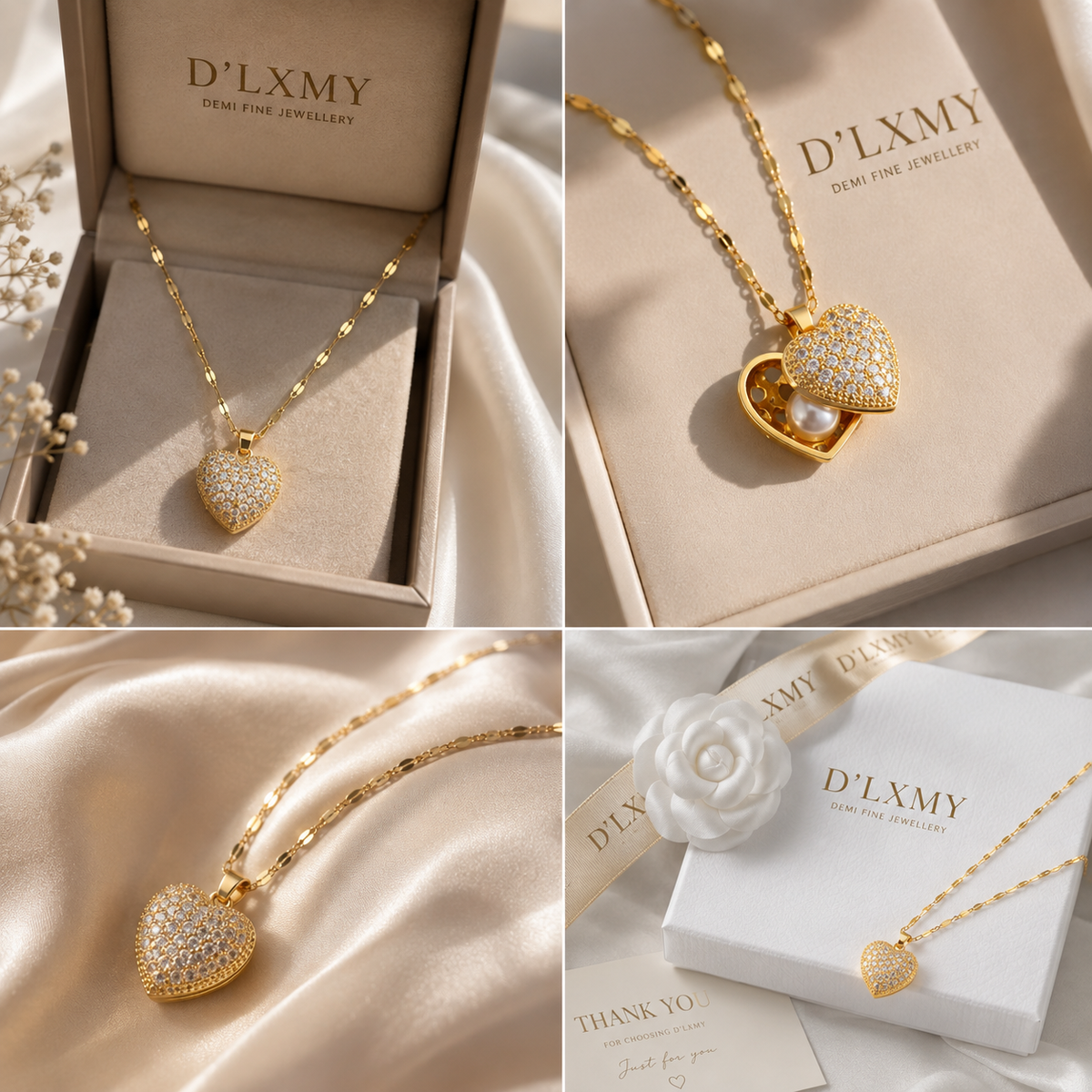 HER - Luxury Pearl Peach Heart Pendant Necklace - 18K Gold Plated