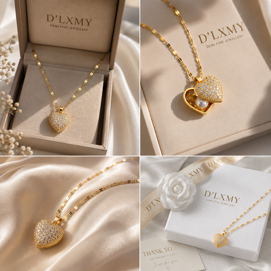 HER - Luxury Pearl Peach Heart Pendant Necklace - 18K Gold Plated